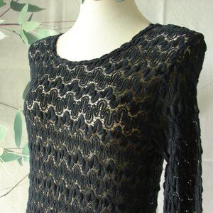 Black Knit Crochet Dress Tunic Top Long Sleeve Net